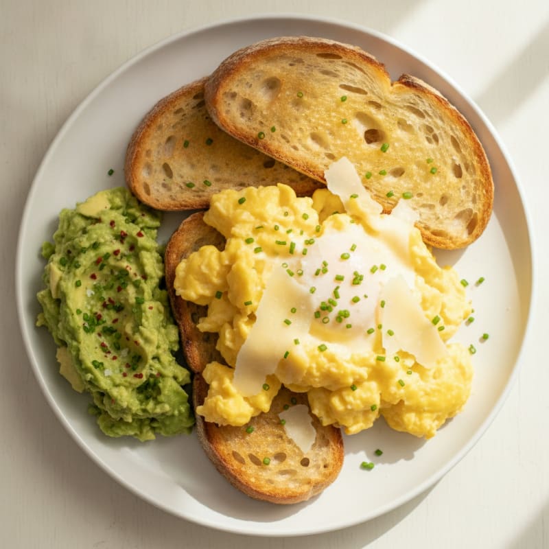 Creamy Scrambled Eggs with Sourdough Toast and Avocado
