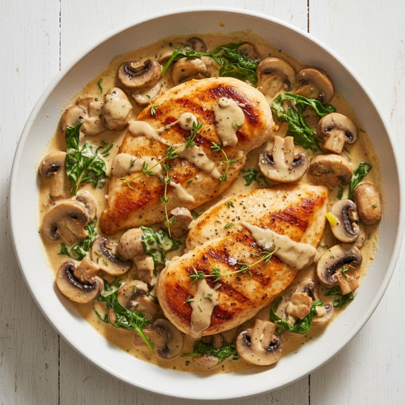 Creamy Roasted Garlic Butter Mushrooms with Seared Chicken