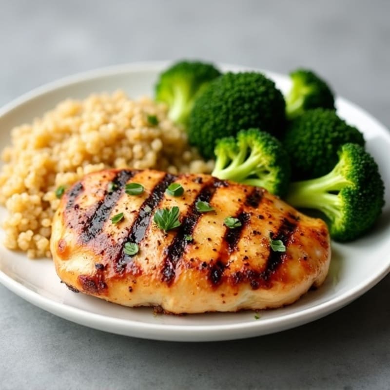 Grilled Chicken Breast with Quinoa and Roasted Broccoli