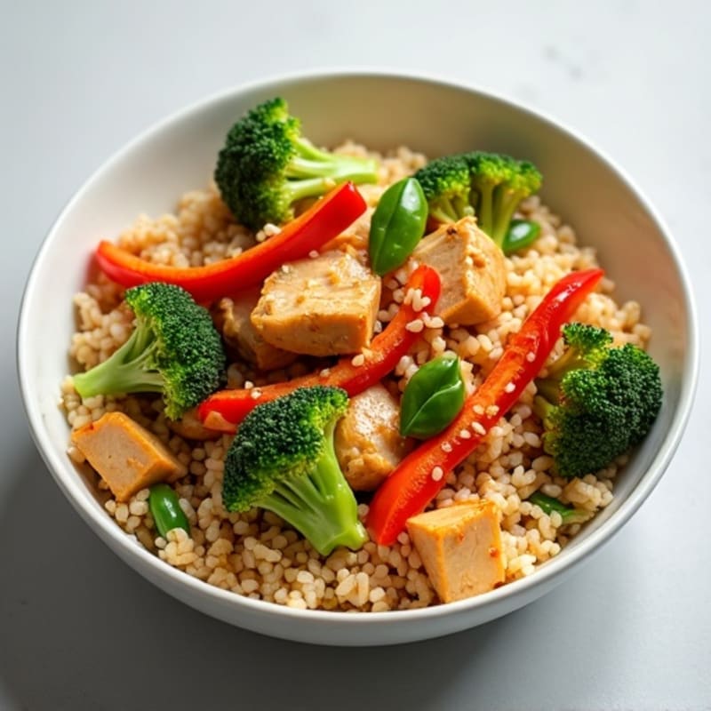 Savory Chicken Stir-Fry with Brown Rice and Crispy Vegetables