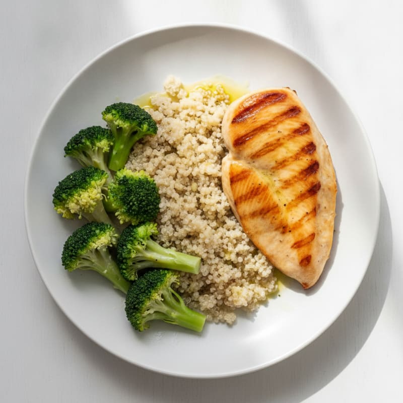 Grilled Chicken Breast with Steamed Broccoli and Quinoa