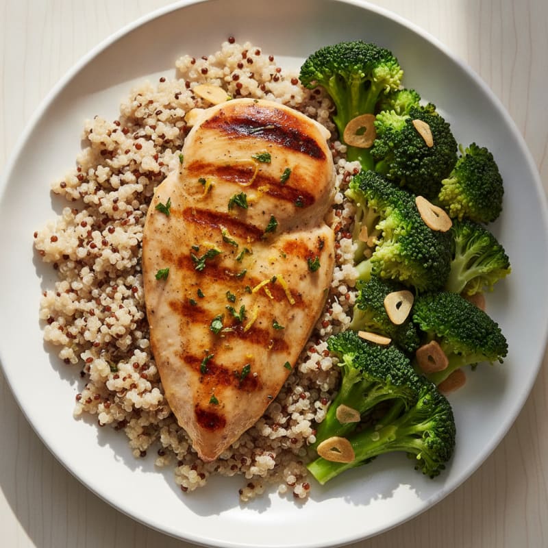 Grilled Chicken Breast with Quinoa and Steamed Broccoli
