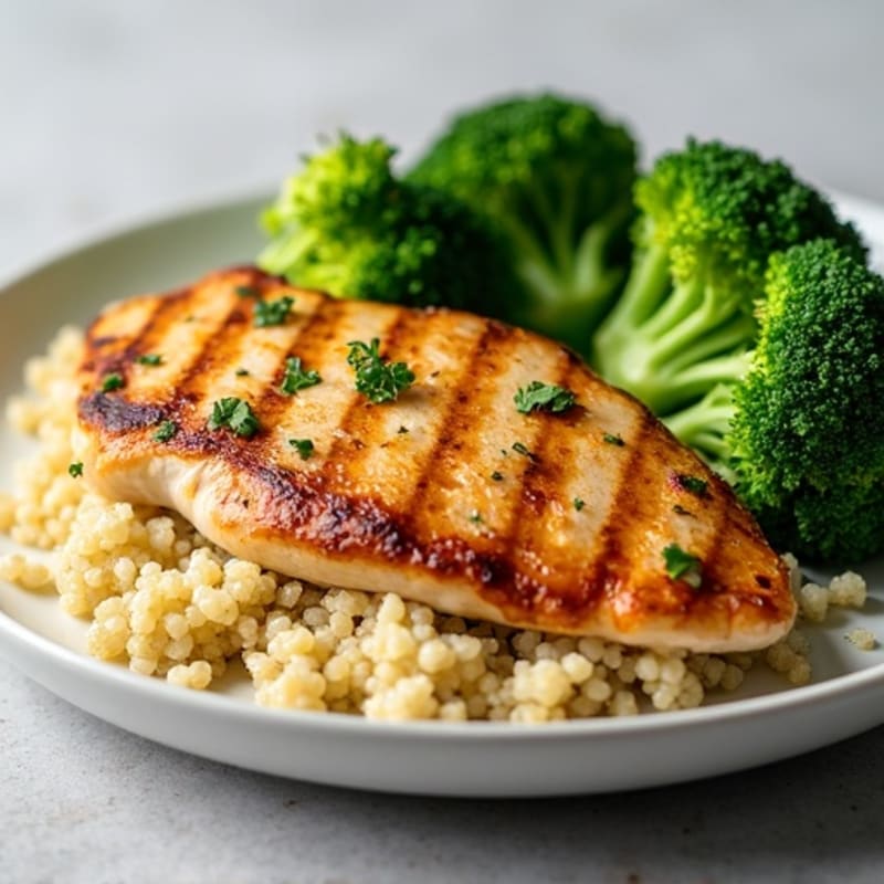 Grilled Chicken Breast with Quinoa and Steamed Broccoli
