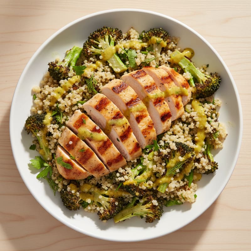 Grilled Chicken and Quinoa Power Bowl with Roasted Broccoli