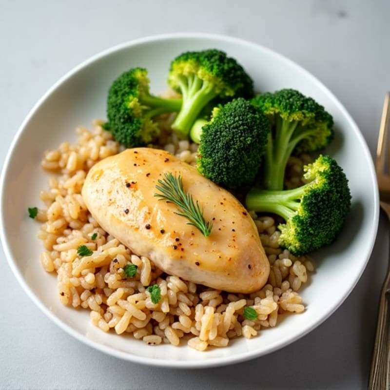 Lemon Garlic Chicken with Brown Rice and Steamed Broccoli