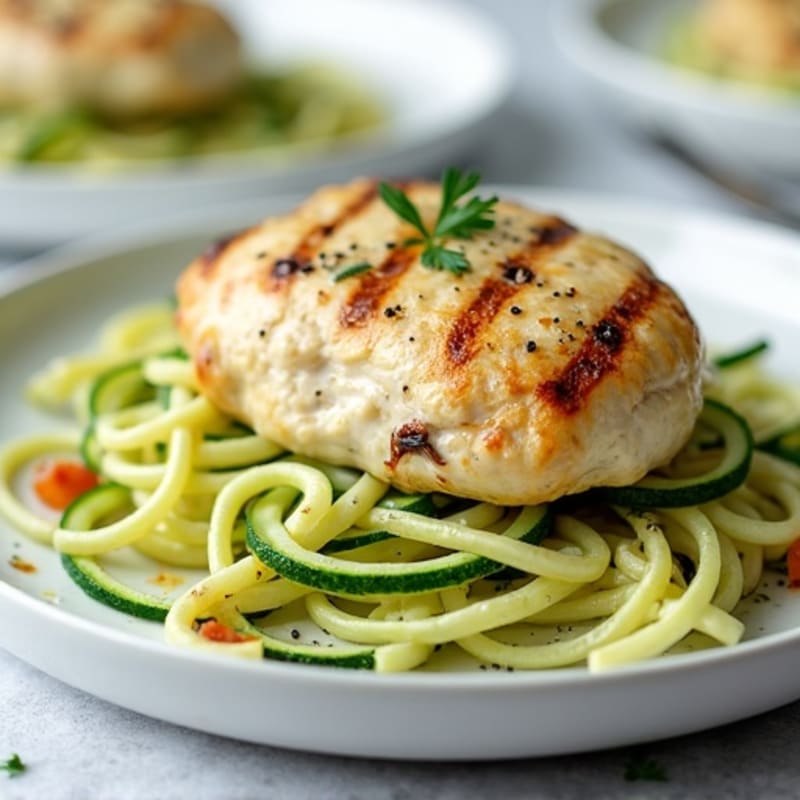 Creamy Cauliflower Alfredo Chicken with Zucchini Noodles