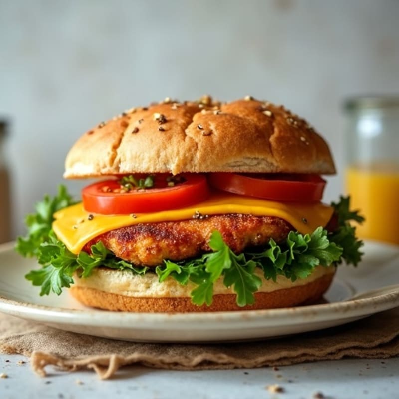 Crispy Baked Cheesy Italian Chicken Sandwich with Fresh Greens and Creamy Chipotle Dressing
