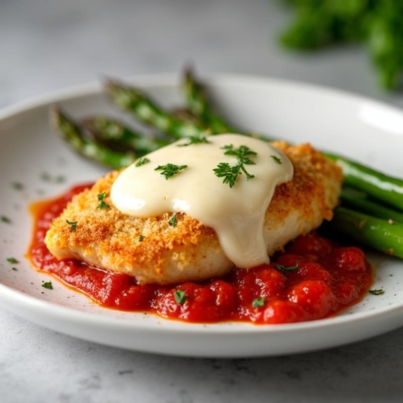 Crispy Baked Chicken Parmesan with Roasted Asparagus