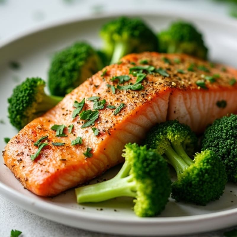 Herb-Crusted Pan Seared Salmon with Roasted Broccoli