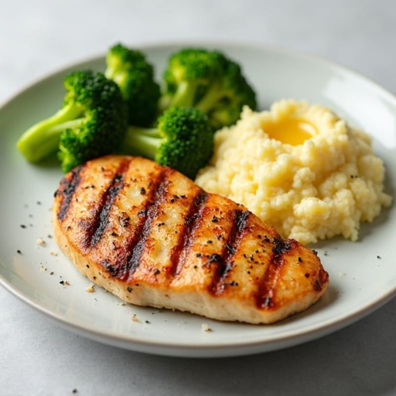 Grilled Turkey Breast with Steamed Broccoli and Cauliflower Mash