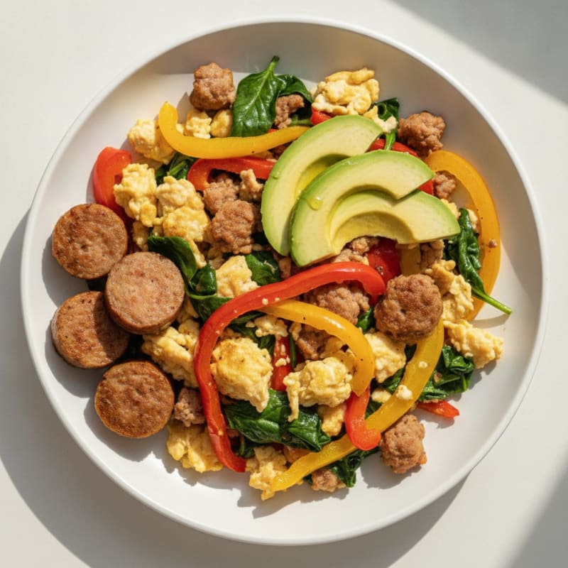 Egg White Veggie Scramble with Turkey Sausage