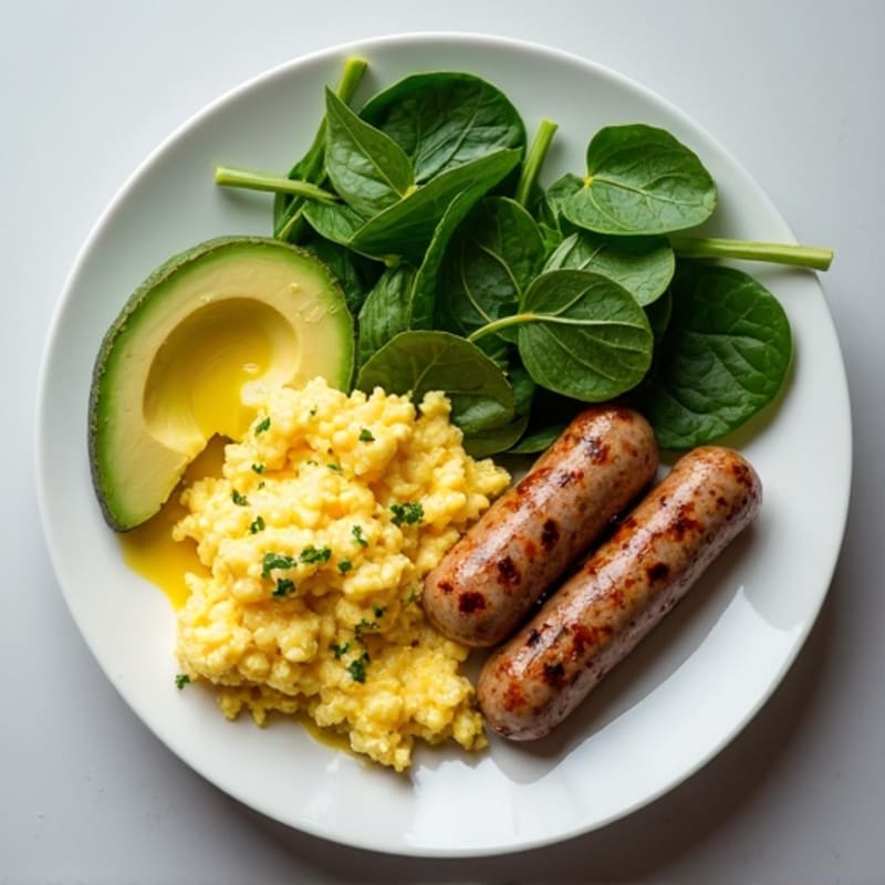 Egg White and Spinach Scramble with Turkey Sausage