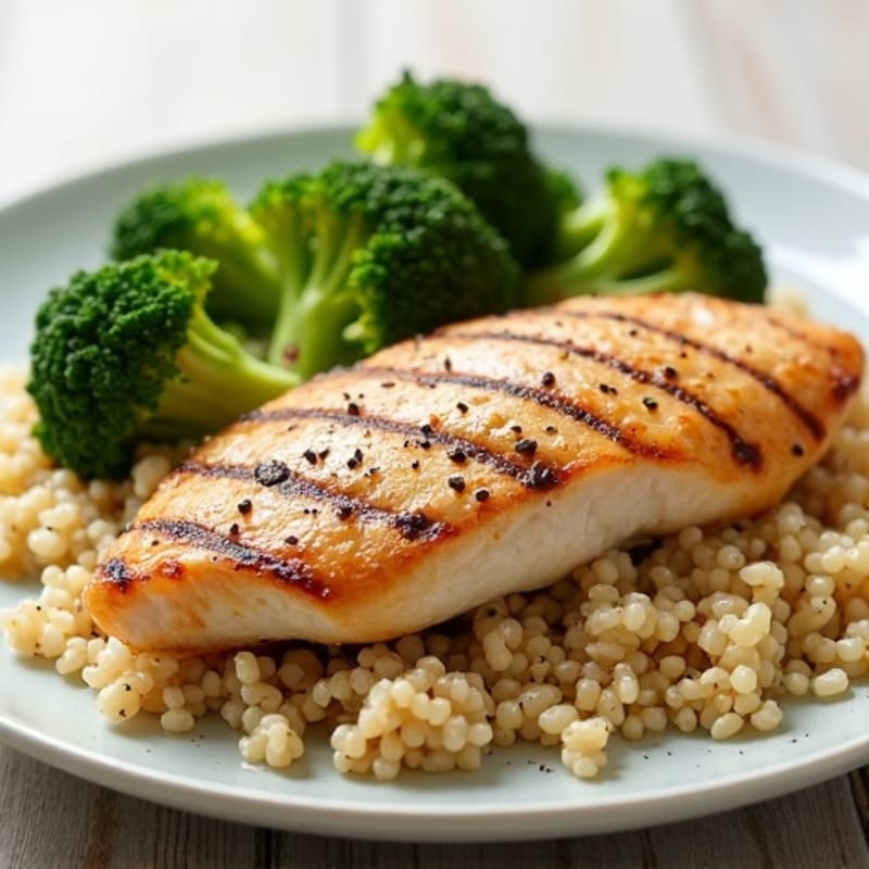 Grilled Chicken Breast with Quinoa and Steamed Broccoli