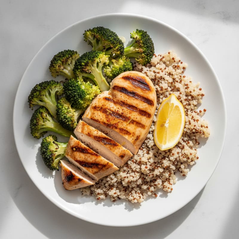 Grilled Chicken Breast with Quinoa and Roasted Broccoli
