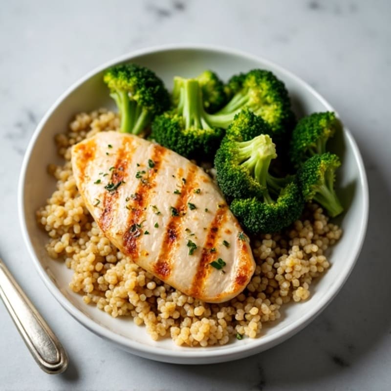 Grilled Chicken Breast with Quinoa and Roasted Broccoli