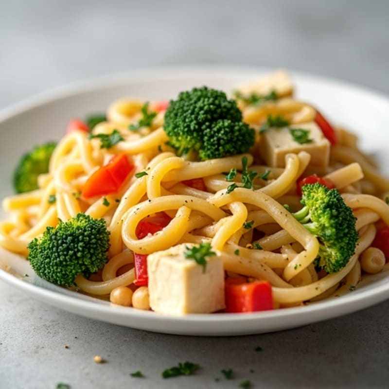 Healthy Creamy Cashew Alfredo Pasta with Vegetables