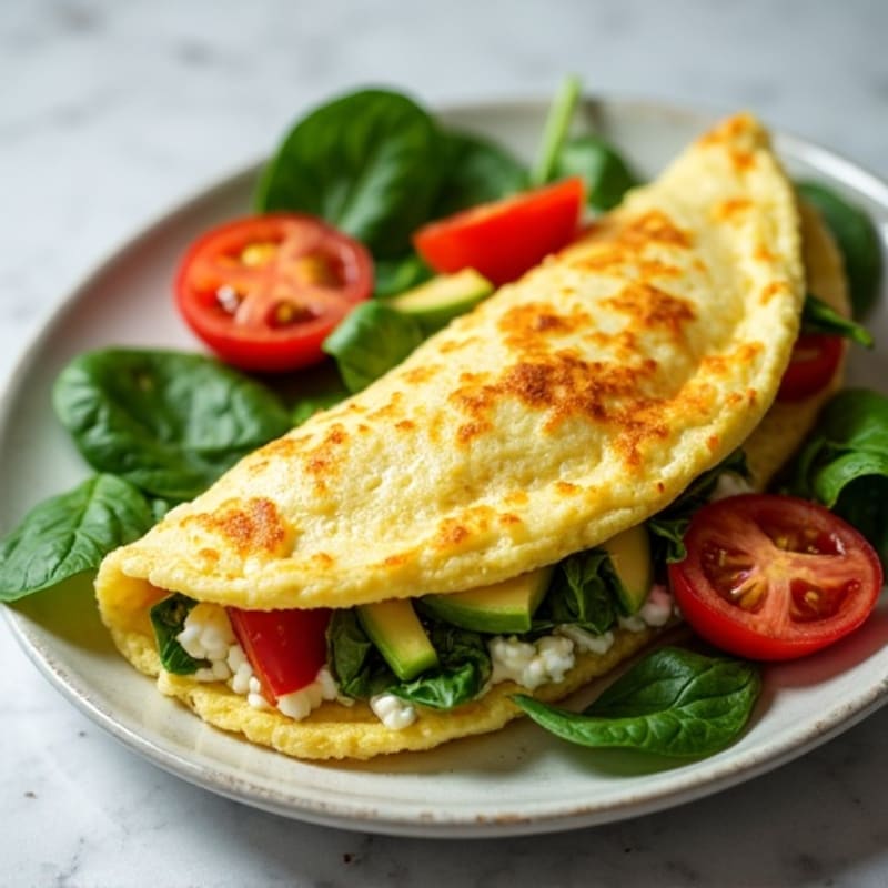 Egg White Spinach Omelet with Cottage Cheese and Sliced Tomatoes