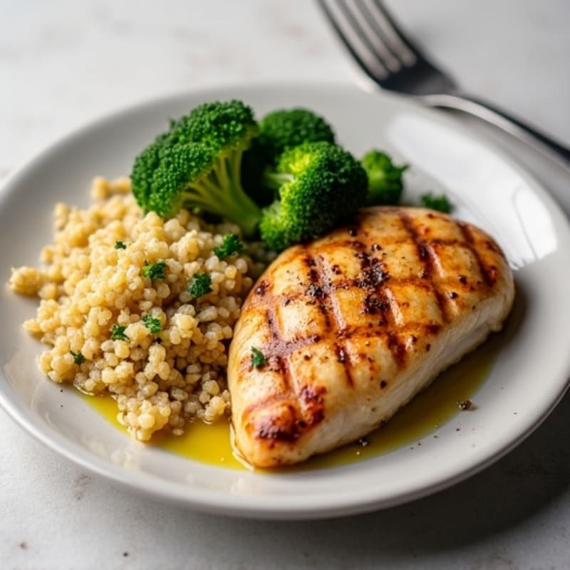 Grilled Chicken Breast with Quinoa and Roasted Broccoli