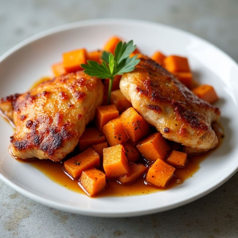 Crispy Maple-Glazed Chicken Thighs with Roasted Sweet Potatoes