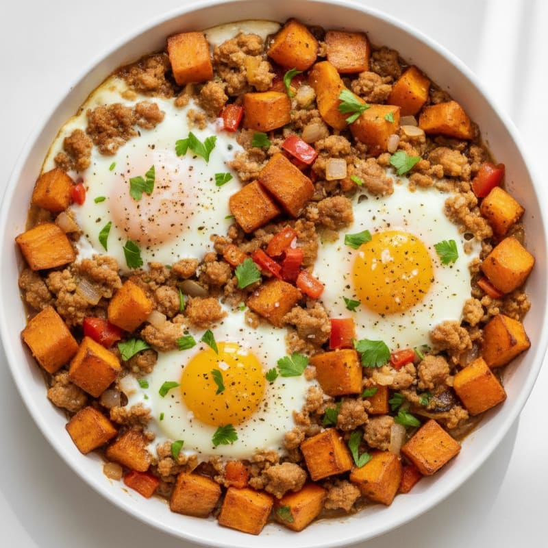 Baked Eggs with Roasted Sweet Potatoes