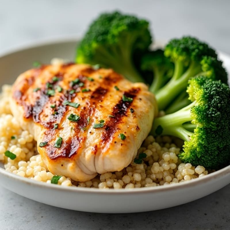 Grilled Chicken Breast with Quinoa and Roasted Broccoli