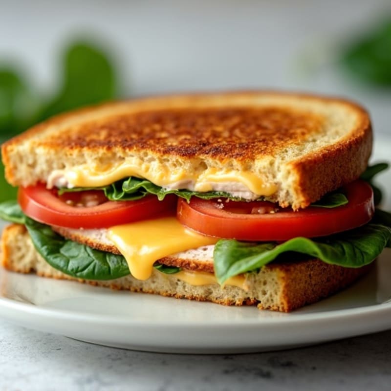 Hearty Crispy Whole Grain Grilled Cheese with Fresh Spinach and Tomato