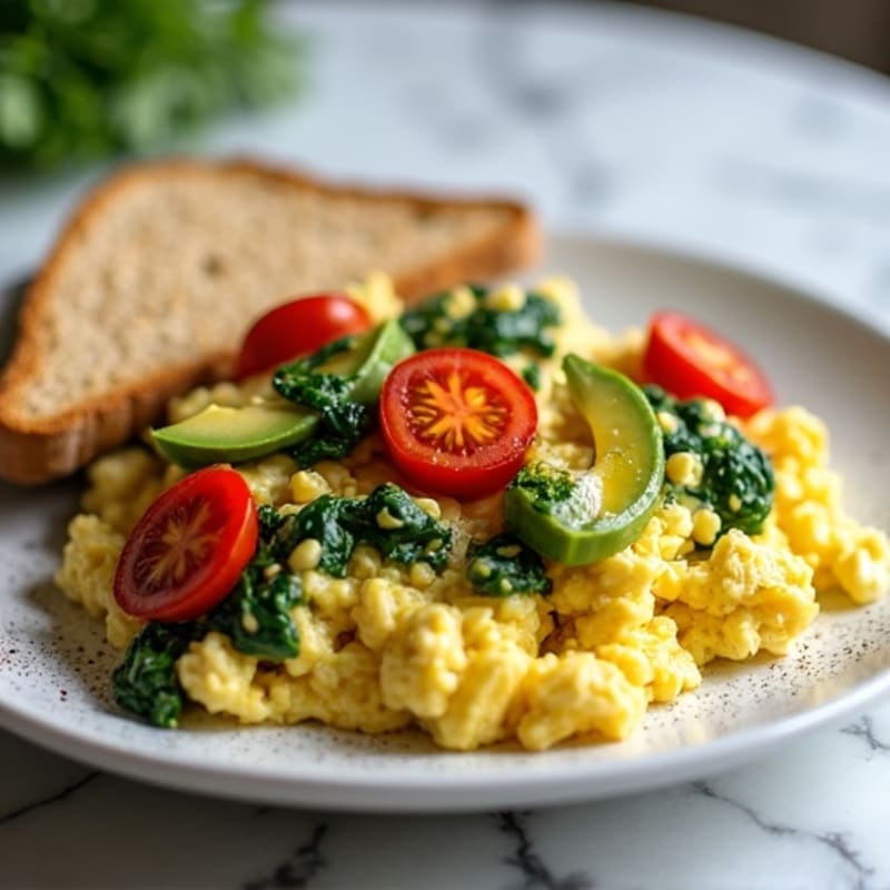 Cottage Cheese Egg White Scramble with Spinach and Tomatoes