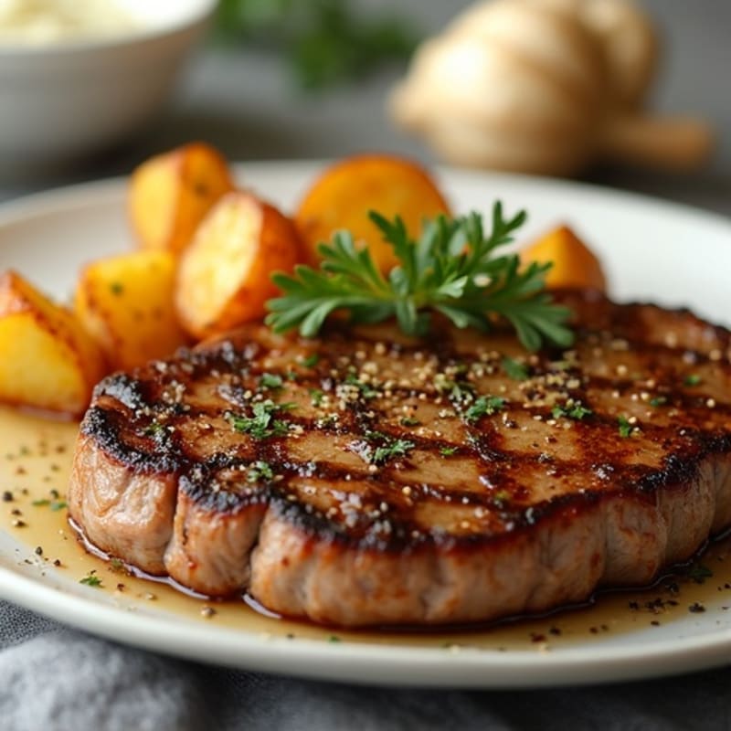 Pan-Seared Garlic Butter Steak with Crispy Roasted Potatoes