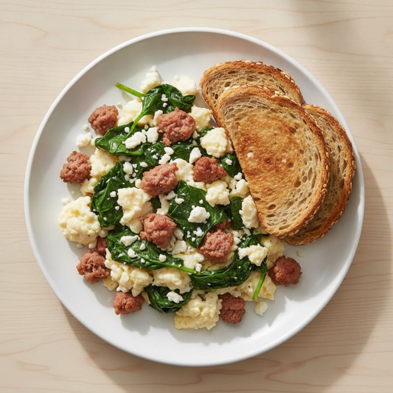 Egg White and Turkey Sausage Scramble with Spinach and Feta
