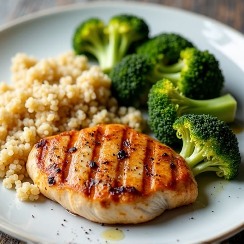 Grilled Chicken Breast with Quinoa and Roasted Broccoli