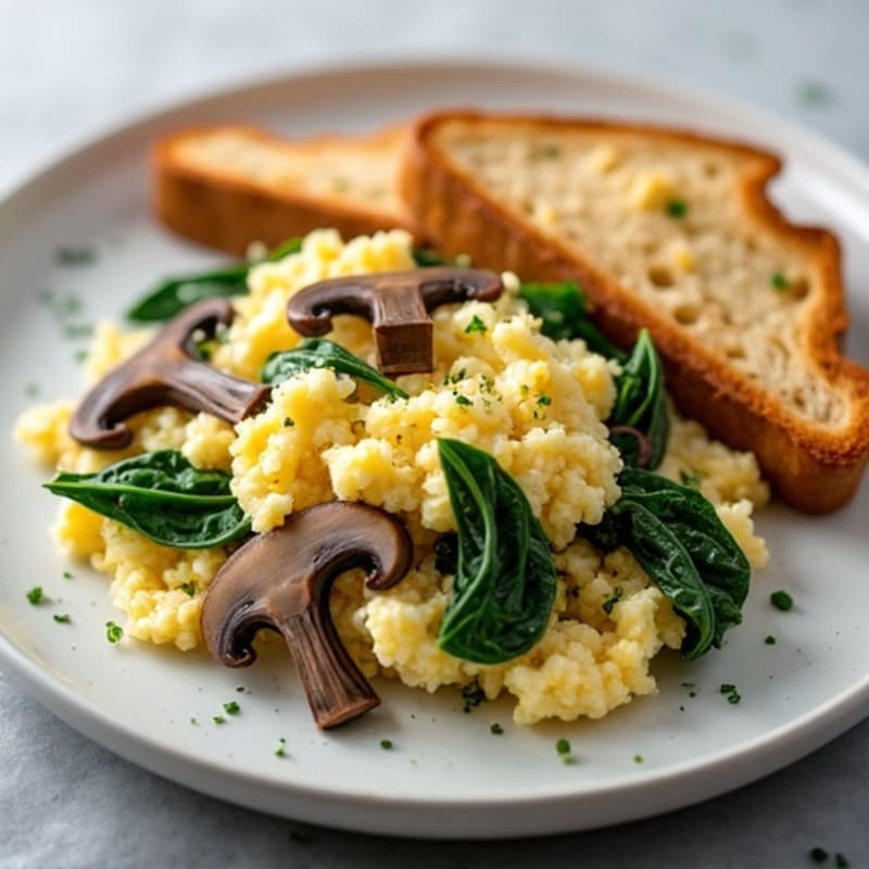 Egg White and Turkey Spinach Scramble with Sautéed Mushrooms