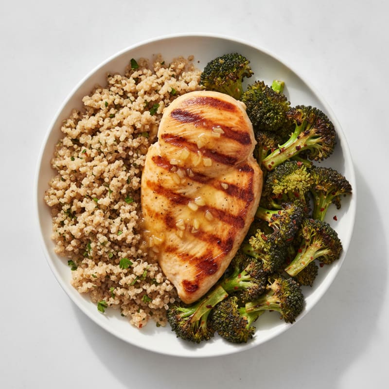 Grilled Chicken Breast with Roasted Broccoli and Quinoa