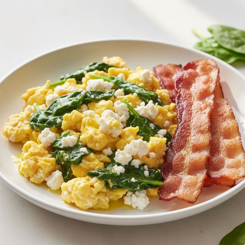 Cottage Cheese Scramble with Spinach and Turkey Bacon