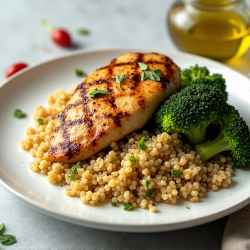 Grilled Chicken Breast with Quinoa and Roasted Broccoli