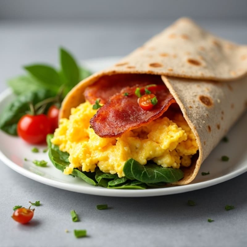 Scrambled Egg and Crispy Turkey Bacon Breakfast Wrap
