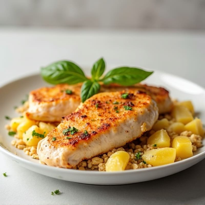 Oatmeal with Scrambled Egg Whites and Sautéed Chicken