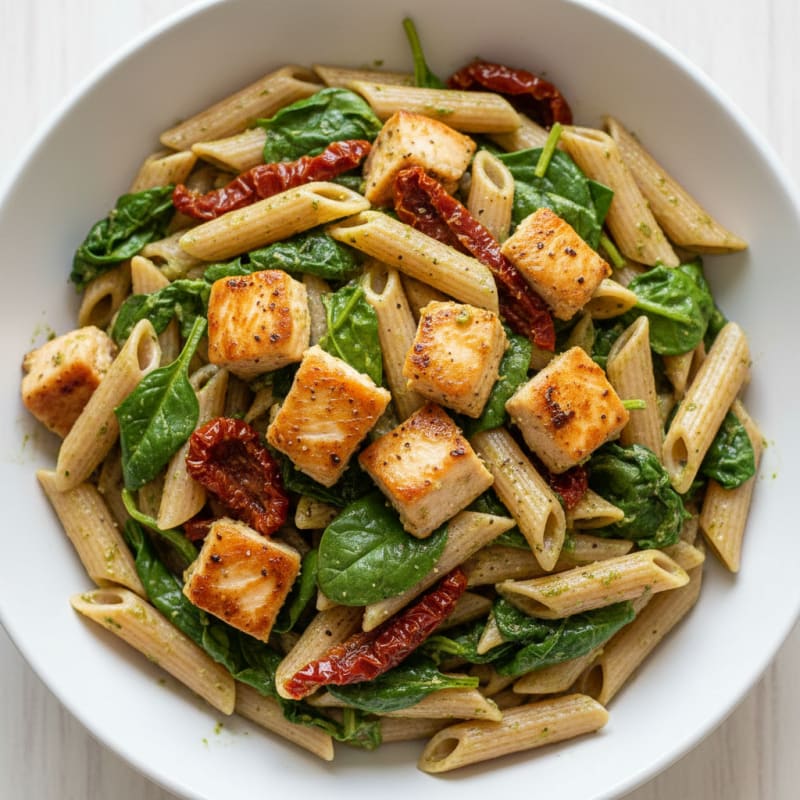 Creamy Pesto Chicken Pasta with Sun-Dried Tomatoes