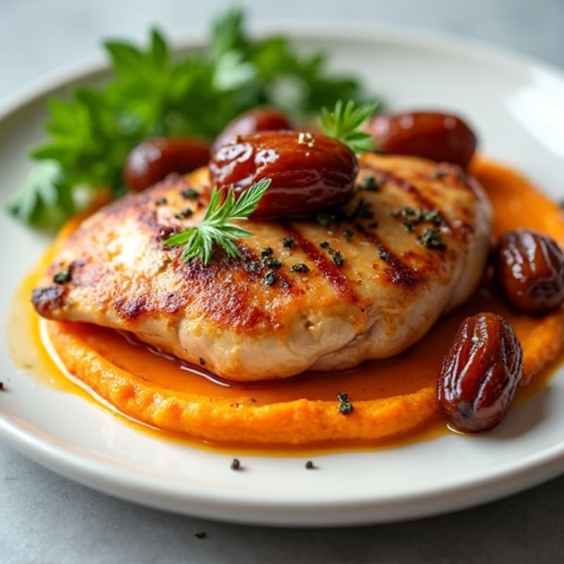 Date-Glazed Roasted Chicken with Creamy Sweet Potato Puree