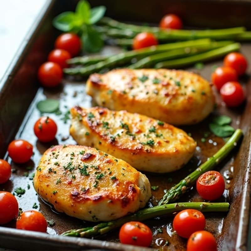 Sheet Pan Lemon Garlic Chicken with Roasted Asparagus and Cherry Tomatoes
