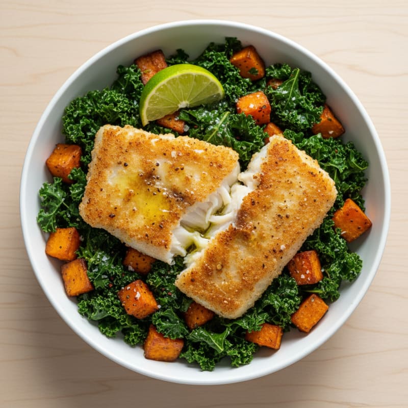 Crispy Fish and Sweet Potato Bowls