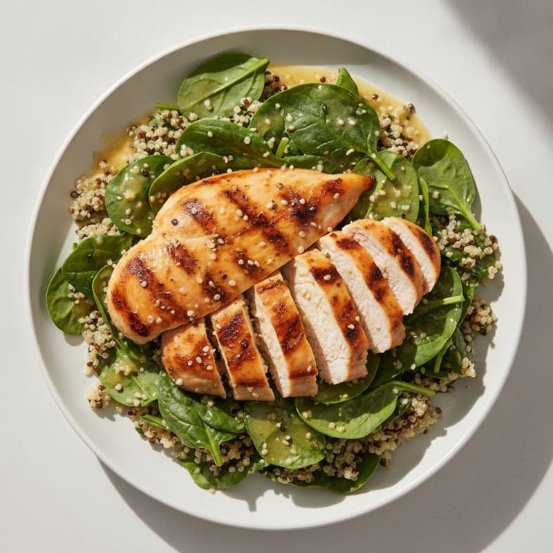 Grilled Chicken Breast with Spinach Quinoa Salad and Lemon Vinaigrette