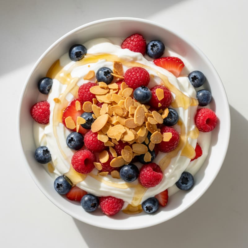 Creamy Greek Yogurt Parfait with Mixed Berries and Almonds