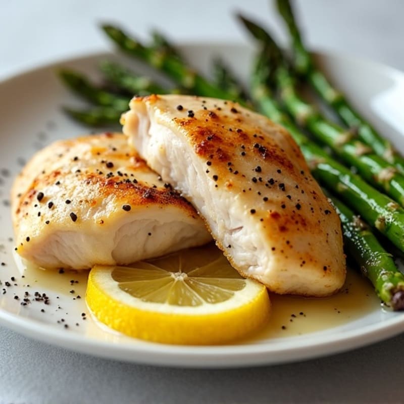 Lemon Garlic Pan-Seared Chicken with Roasted Asparagus