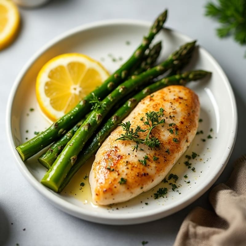 Pan-Seared Lemon Herb Chicken with Roasted Asparagus