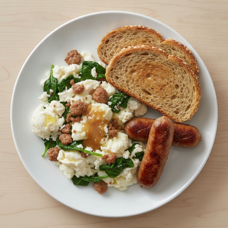 Egg White Scramble with Turkey Sausage and Spinach