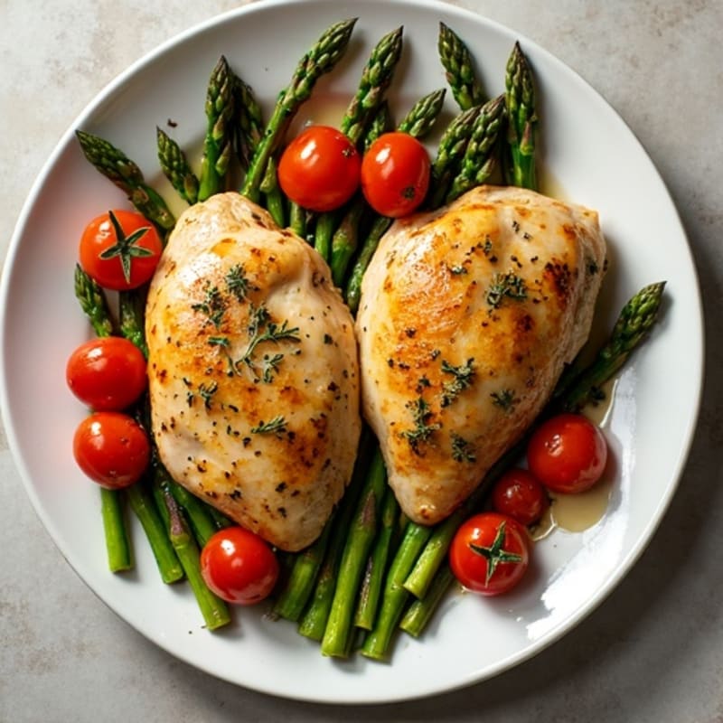 Sheet Pan Lemon-Herb Roasted Chicken with Crispy Asparagus and Cherry Tomatoes