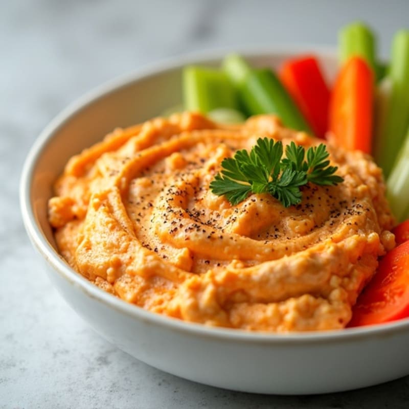 Healthy Buffalo Chicken Dip with Crisp Veggies