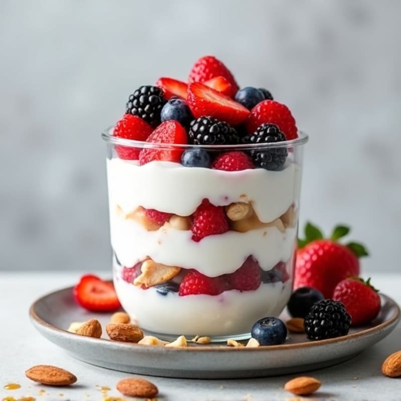Greek Yogurt Protein Parfait with Mixed Berries and Almonds