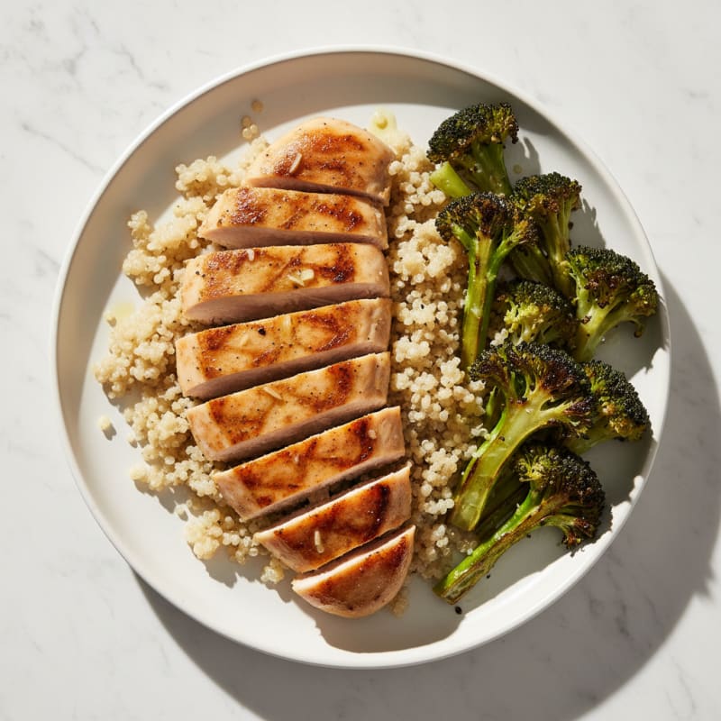 Grilled Chicken Breast with Quinoa and Roasted Broccoli