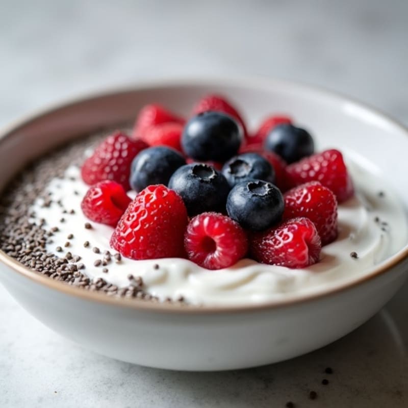 Creamy Cottage Cheese and Berry Yogurt Bowl with Chia Seeds